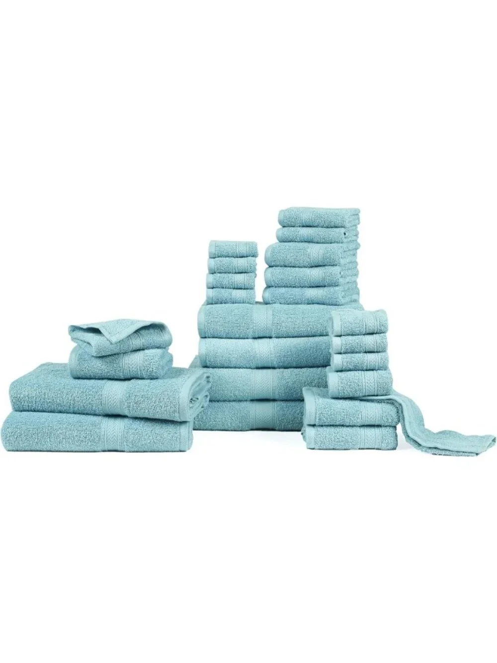 100% Cotton 24-Piece Bath Towel Set - Soft, Absorbent, Ocean Blue for Bathroom